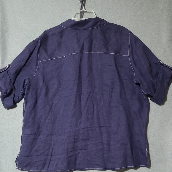 FOXCROFT Women's Navy Blue 100% Linen Casual Button Up Blouse - Size 16W - Picture 9 of 13